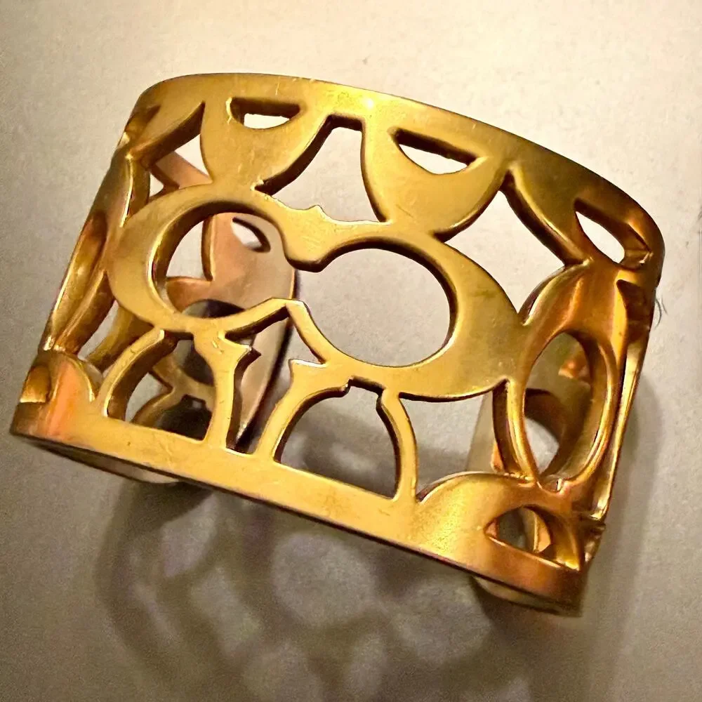 Vintage COACH Gold Tone Signature “C” Logo Cuff Bracelet - Picture 5 of 8
